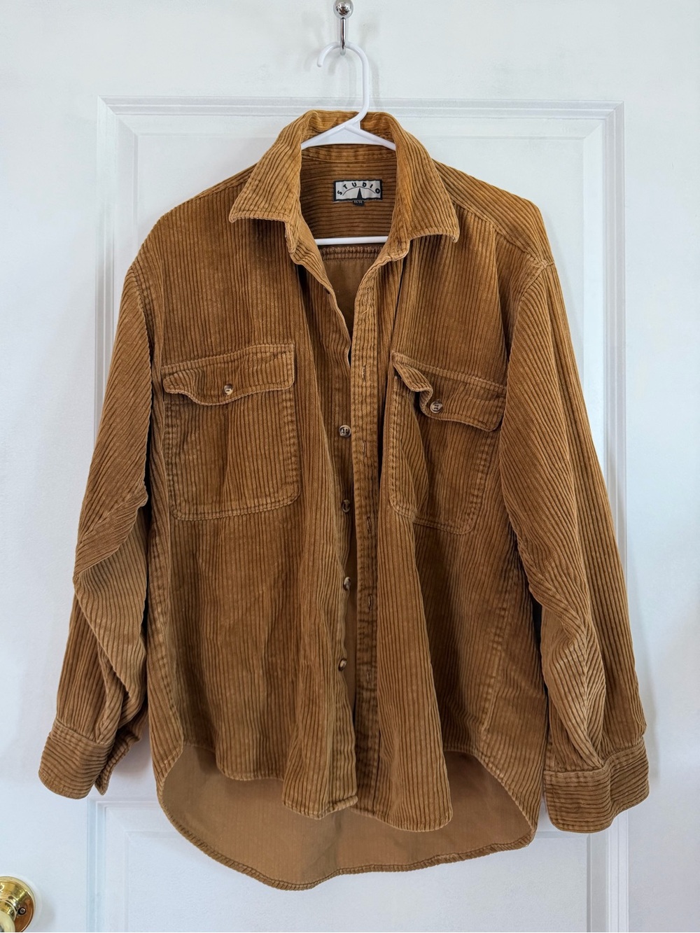 Vintage 90s Studio Camel Corduroy Button Down Shirt Shacket Size M 100% Cotton
